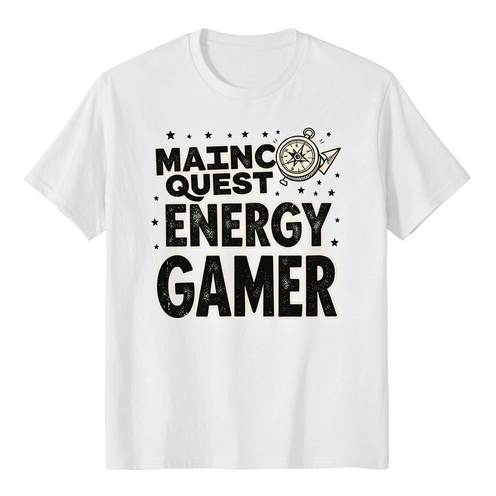 Gildan White Tee with Black "Energy Gamer" Graphic